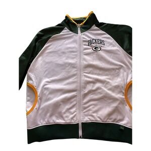NFL Packers Reebok Track Jacket‎ Green White Gold Bedazzled Logo Football KC